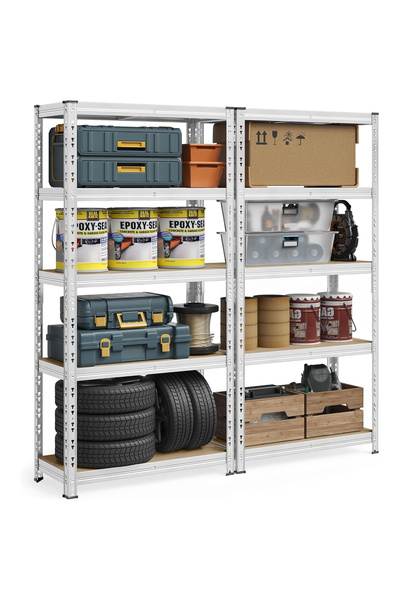 SONGMICS Σετ 2 Μεταλλικών Ραφιών Αποθήκευσης, 5 Επιπέδων, Ρυθμιζόμενα, 875 κι...