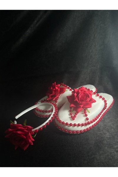 Bridal Luxe Red Rose Detailed Maternity Slippers and Crown