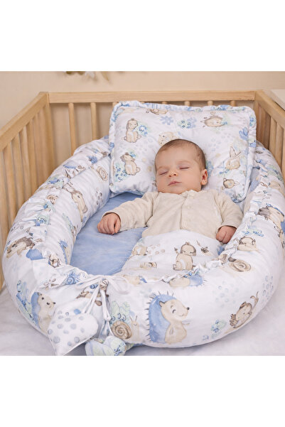 Sensillo Βελούδινη βρεφική φωλιά 80x45 μπλε Stroll + μαξιλάρι