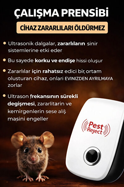 xolo Elektronik Fare Haşere Kovucu 120m² Ultrasonik Sessiz Böcek Kovucu Priz Tipi PXJ101