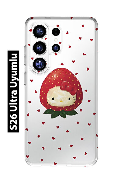 FLAMENKO Samsung Galaxy S26 Ultra Uyumlu Çilek Hello Kitty Desenli Şeffaf Tel...