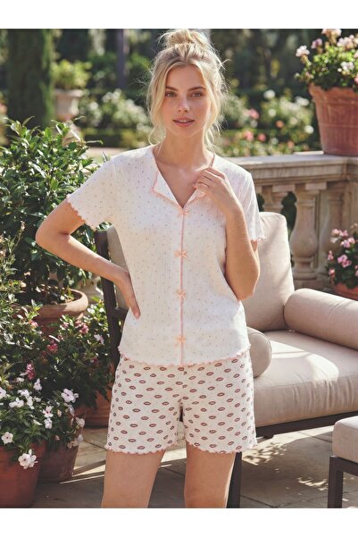 Elit Γυναικείο Σετ Πιτζάμες με Φιόγκο και Λεπτομέρειες, Καμιζόλα και Κοντομάν...