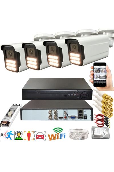 BİSES 4 lü Hareket Algılayan 5 MP Lens 15 Warm Led Gece Renkli Gösteren Güven...