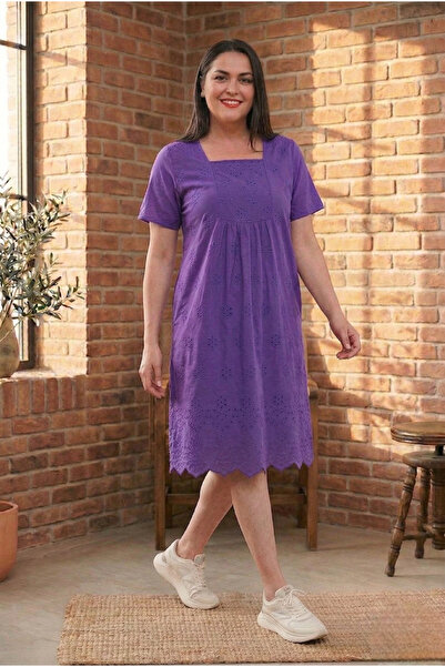 Modasultan Women's Large Size 40-46 Size Square Collar Lined Side Pocket 100%...