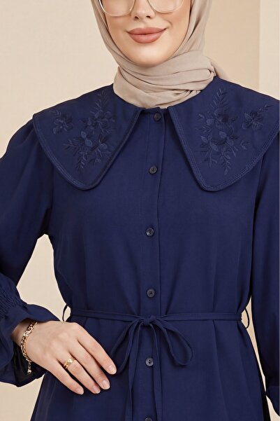 HİJABAYA Βρεφικό πουκάμισο από ποπλίνα με κέντημα στο γιακά και δέσιμο στη μέση