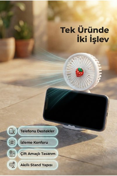 indirimsevinci Mini El Fanı Meyve Temalı USB Şarjlı Sessiz Çalışma Masaüstü ve El Tipi Kullanım