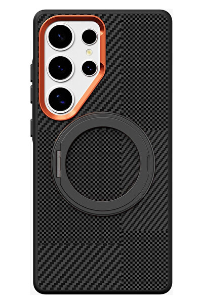 Nezih Case Samsung Galaxy S26 Ultra Uyumlu Karbon Fiber Tasarımlı Standlı Yüz...