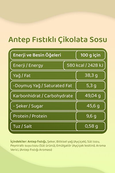 Pollyanna Antep Fıstıklı Çikolata Sos 320 Gr - Waffle & Pankek & Krep & Tatlı Sosu