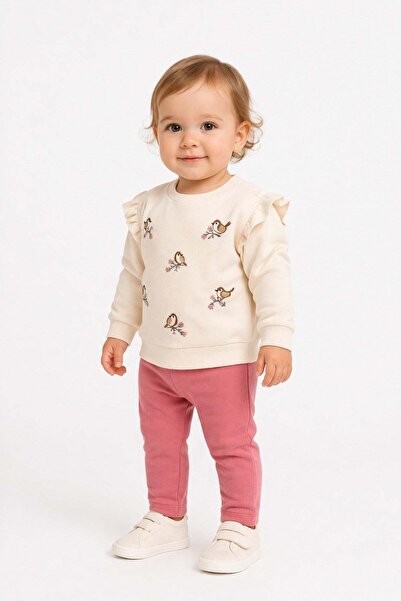 dinamik çocuk Girl baby bird embroidered 2-piece top and bottom set seasonal ...