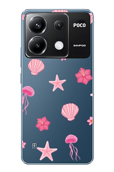 FLAMENKO حافظة هاتف شفافة بنمط البحر الوردي متوافقة مع Poco X6 Pro