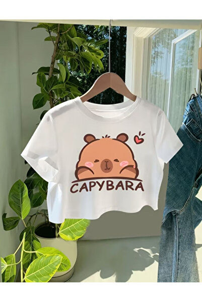 Baxia KARAKTER Baskılı BİSİKLET YAKA KISA KOL CROP KIZ Çocuk T-shirt CROP KIS...