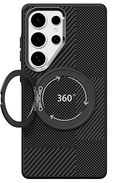 Nezih Case Samsung Galaxy S26 Ultra Uyumlu Karbon Fiber Tasarımlı Standlı Yüz...