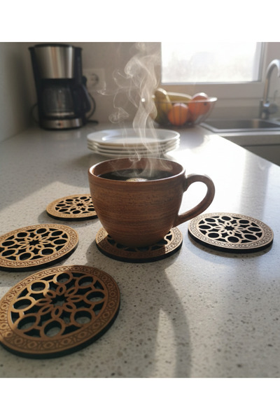 woodretro Set of 6 Laser Cut 3mm Mdf Decorative Coasters - Geometric Mandala Pattern