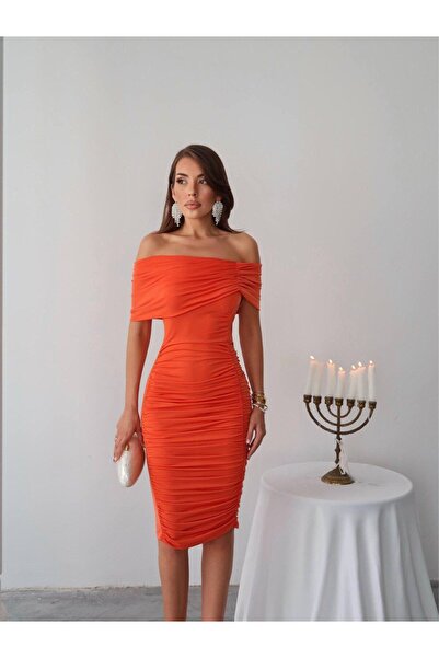 WoolnClyde Γυναικείο φόρεμα με στράπλες, ντραπέ μανίκια, λεπτομερή λεπτομέρει...