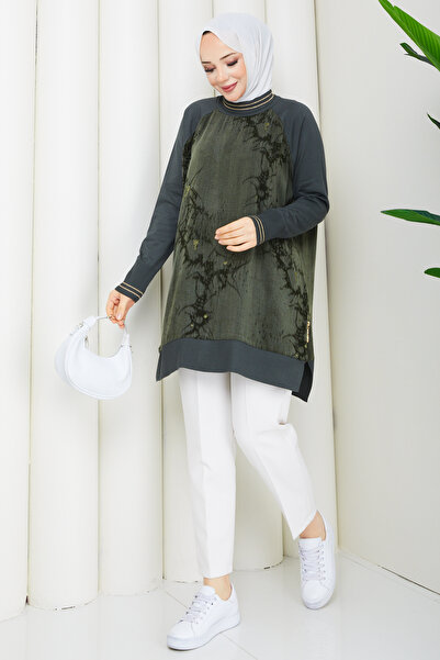 Pamuk Butik Γυναικείο μεταξωτό πλεκτό τουνίκ με φερμουάρ στο πλάι και λεπτομέ...