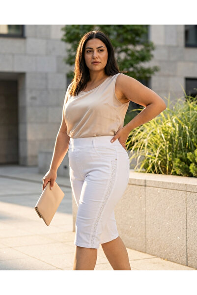 ZANESSI Γυναικείο τζιν σορτς μεγάλου μεγέθους με πέτρινες πέρλες και τσέπες, ...