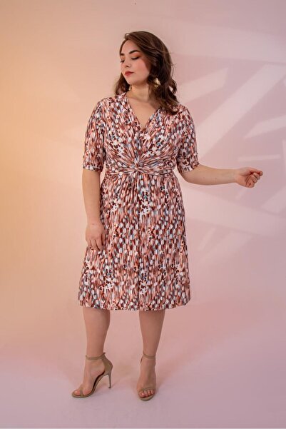 Roxxlen Γυναικείο φόρεμα μεγάλου μεγέθους με λεπτομέρεια στη μέση και γιακά, ...