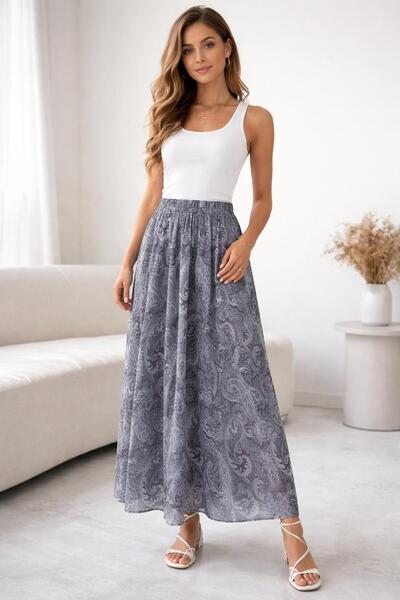 Sfg Life Moda Ασύμμετρη κομμένη φούστα από τούλι με έθνικ σχέδια και επένδυση