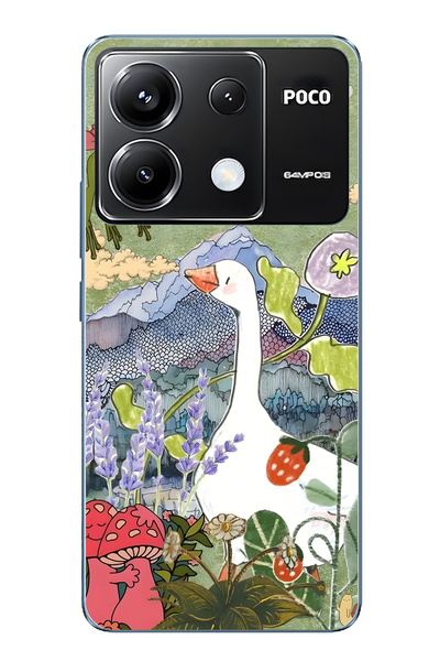 FLAMENKO Poco X6 Pro Compatible Goose and Nature Illustration Patterned Trans...