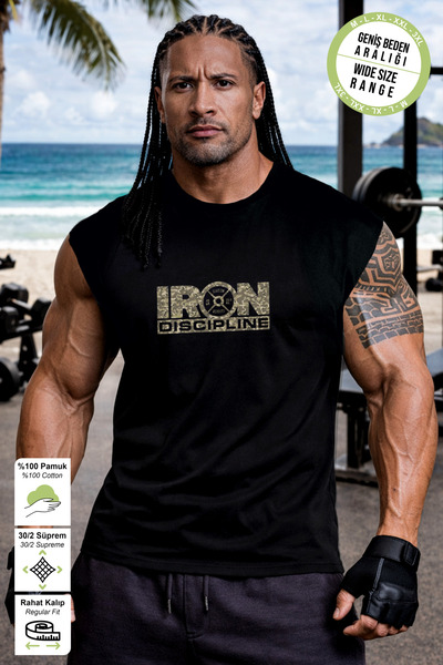 BESSA Black Iron Discipline Printed Crew Neck Sports Athlete's Undershirt Pre...