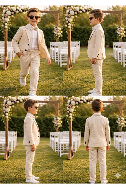 Gökin Baby&Kids Erkek Çocuk Keten Takım Blazer Ceketli Şık Düğün Bayram Kombi...