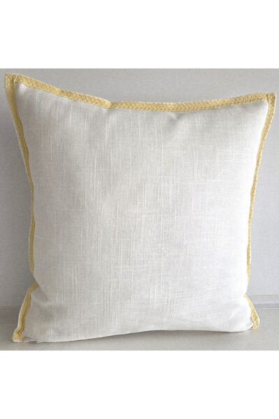 Fabric by Gülçin Keten Pamuklu Düz Krem Renk Limoncello Sarı Dantel Biyeli Ya...