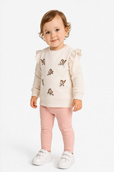 dinamik çocuk Girl baby bird embroidered 2-piece top and bottom set seasonal ...