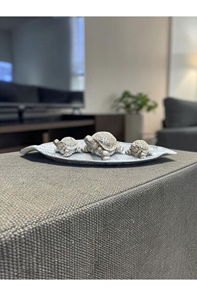 Peramari Dekoratif Polyester Üçlü Tabaklı Taşlı Kaplumbağa Set Gümüş