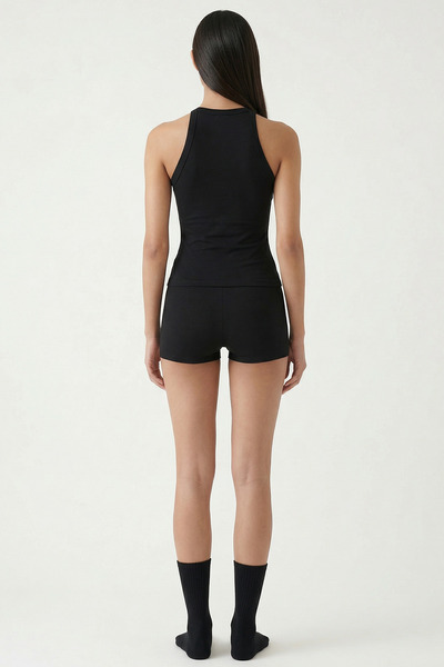 Feu De Elu Tricou Cotvie din bumbac negru cu guler halter