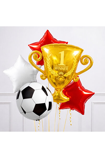 MERİ PARTİ Futbol Temalı Şampiyonluk Kupa Balon Seti – Kırmızı Gold Yıldız Ko...