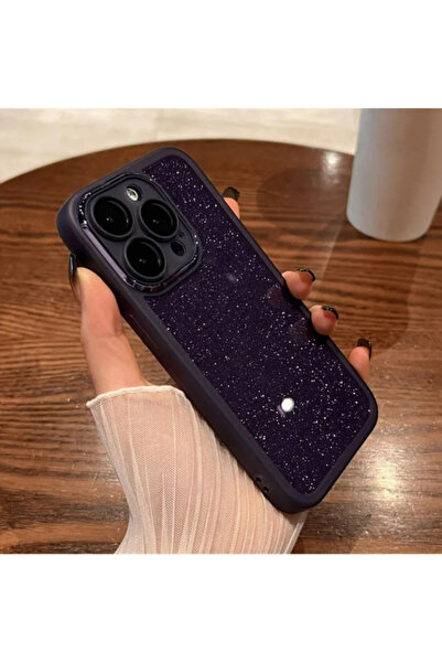 Lionix iPhone 15 Pro Max Kamera Korumalı Simli Silikon Kılıf Mor