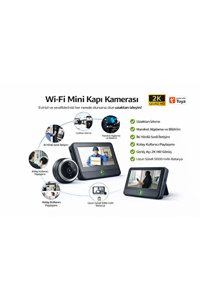 electroawm Kablosuz Dürbün Kamera Sistemi – 2K HD Akıllı Kapı Güvenlik Kamerası