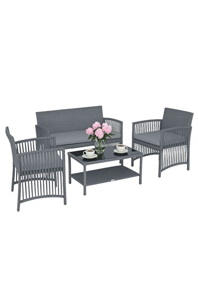 jumi Σετ επίπλων κήπου σε γκρι, Τζούμι, με 2 πολυθρόνες, καναπέ και τραπεζάκι...