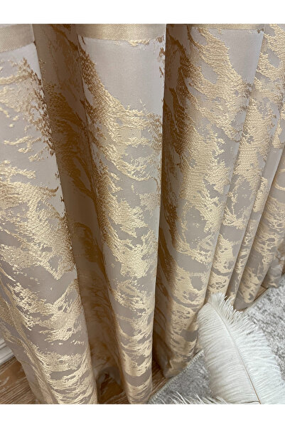 Brillant Bej Renk - Bantlı Desen 1/3 SIK Pile Jakar Fon Perde