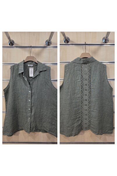 Park Moda Italian Sleeveless Linen Shirt with Lace on the Back