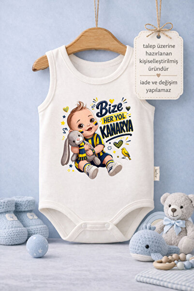 ModaXen Bebek Zıbın Komik Yazılı Kanarya Baskılı %100 Pamuk Atlet Kol Body (Y...