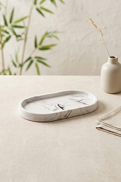 NESS HOME Tavă ovală pentru mic dejun și servire cu model de marmură 23 cm