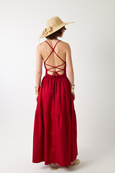 The Champ Clothing Rochie lungă de damă, cu spatele gol și bretele, roșie – P...