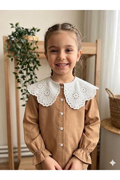 HaanBebe Kız Çocuk Bebe Yaka Fisto Detaylı Gömlek - Retro Tarz Pamuklu Bluz