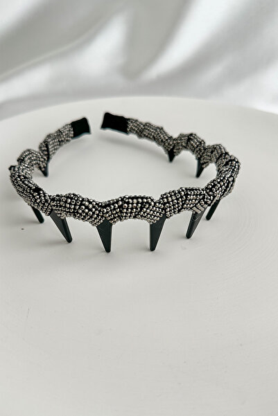 Modex Μαύρο στέμμα με ανθρακίτη πέτρα στο επάνω μέρος που αγκαλιάζει τα μαλλιά