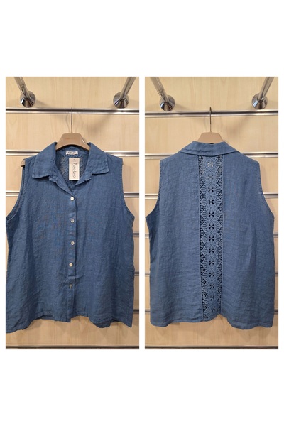 Park Moda Ιταλικό Αμάνικο Λινό Πουκάμισο με Δαντέλα στην Πλάτη