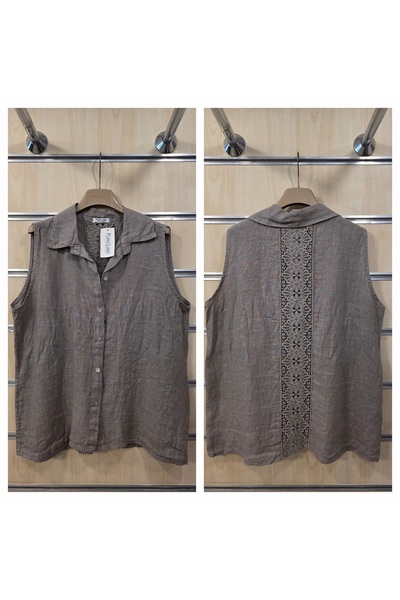 Park Moda Ιταλικό Αμάνικο Λινό Πουκάμισο με Δαντέλα στην Πλάτη