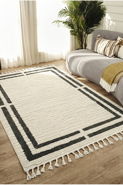 essense Home&Living RUSTİC HALI Bukleli Yumuşak Peluş Krem Oturma Odası Salon...