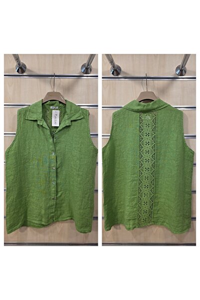 Park Moda Ιταλικό Αμάνικο Λινό Πουκάμισο με Δαντέλα στην Πλάτη