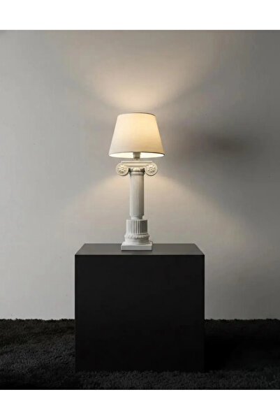 LAMAZİF Antik Sütun Tasarımlı Masa Lambası 48 cm – Klasik Polyester Gövdeli A...