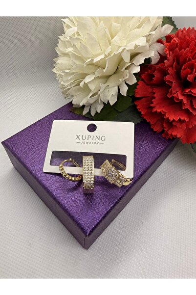 XUPING JEWELRY KUYUMCU SERİ 14K RENGİ ZİRKON TAŞLI SIRA TAŞLI BAGET 3LÜ ÇELİK...