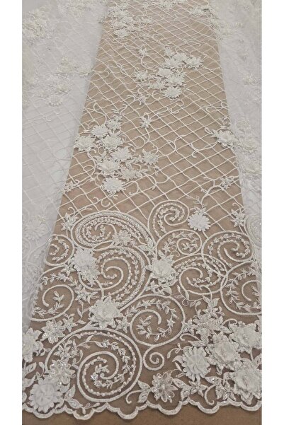 Bunoire Broderie ivory accesorizata cu perle, margele si flori 3D, 130 CM X 100 CM