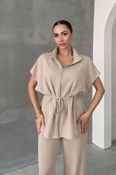 Get Crazy Γυναικείο Σετ Παντελόνι Γιλέκο με Ελαστική Μέση με Φερμουάρ Κομψό Σ...