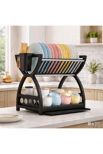 Razo Απλό στεγνωτήριο πιάτων σε σχήμα Χ, 2 επιπέδων, Δίσκος αποστράγγισης, Ορ...