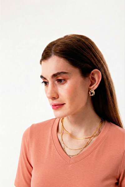 UNIQVIBE Organic Cotton Salmon Women's Long Sleeve V-Neck Blouse
